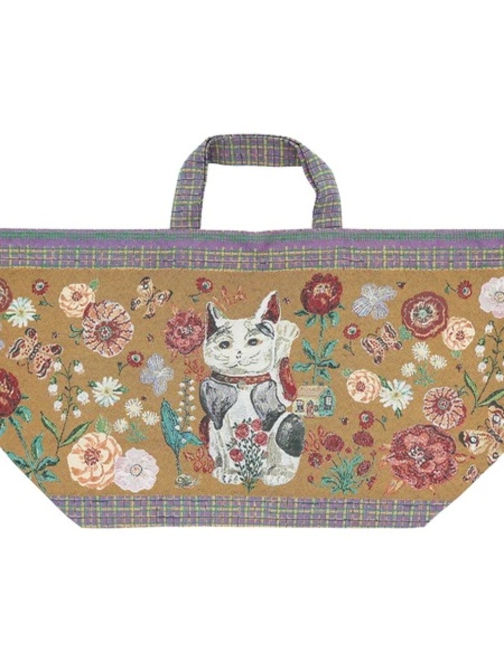 Nathalie Lete tapestry large BOAT bag! Tote bag. Waving Good Luck Cat! New!